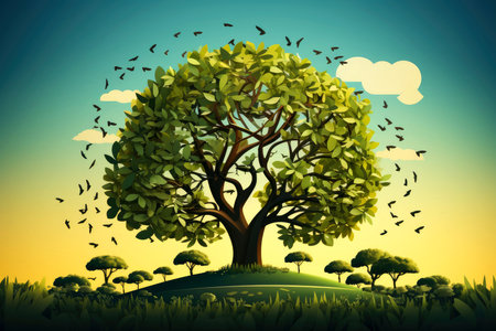 llustration images, Ecosystem restoration, environment day concept tree background. Ecology project concept, Generative AI illustrationの素材