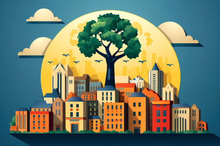 llustration images, Ecosystem restoration, environment day concept tree background. Ecology project concept, Generative AI illustrationの素材