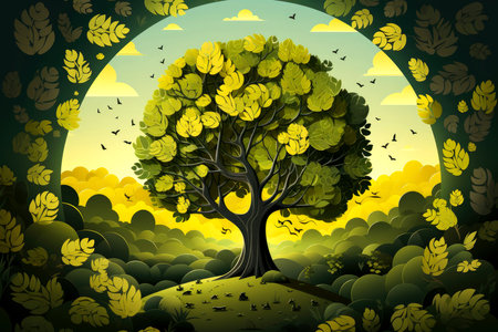 llustration images, Ecosystem restoration, environment day concept tree background. Ecology project concept, Generative AI illustrationの素材