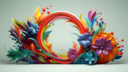 Floral border frame card template. multicolor flowers, leaves, for banner, wedding card. Springtime composition with copy-space, Generative AI illustrationの素材