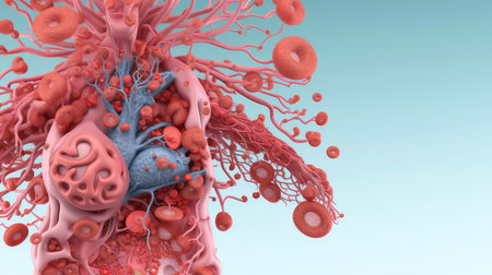 3D illustration of the human organ systems, Human internal organs. Anatomy. Nervous, circulatory, digestive, excretory, urinary,and bone systems. Medical education concept, Generative AI illustrationの素材