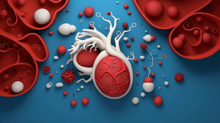 3D illustration of the human organ systems, Human internal organs. Anatomy. Nervous, circulatory, digestive, excretory, urinary,and bone systems. Medical education concept, Generative AI illustrationの素材