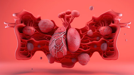 3D illustration of the human organ systems, Human internal organs. Anatomy. Nervous, circulatory, digestive, excretory, urinary,and bone systems. Medical education concept, Generative AI illustrationの素材