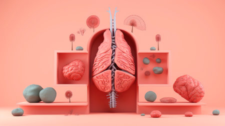 3D illustration of the human organ systems, Human internal organs. Anatomy. Nervous, circulatory, digestive, excretory, urinary,and bone systems. Medical education concept, Generative AI illustrationの素材