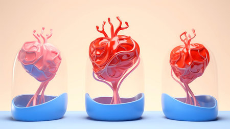 3D illustration of the human organ systems, Human internal organs. Anatomy. Nervous, circulatory, digestive, excretory, urinary,and bone systems. Medical education concept, Generative AI illustrationの素材