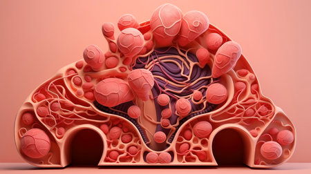 3D illustration of the human organ systems, Human internal organs. Anatomy. Nervous, circulatory, digestive, excretory, urinary,and bone systems. Medical education concept, Generative AI illustrationの素材