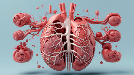 3D illustration of the human organ systems, Human internal organs. Anatomy. Nervous, circulatory, digestive, excretory, urinary,and bone systems. Medical education concept, Generative AI illustrationの素材