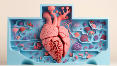 3D illustration of the human organ systems, Human internal organs. Anatomy. Nervous, circulatory, digestive, excretory, urinary,and bone systems. Medical education concept, Generative AI illustrationの素材