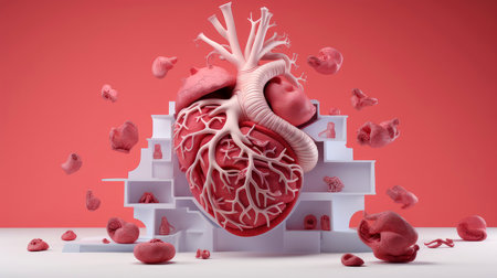 3D illustration of the human organ systems, Human internal organs. Anatomy. Nervous, circulatory, digestive, excretory, urinary,and bone systems. Medical education concept, Generative AI illustrationの素材