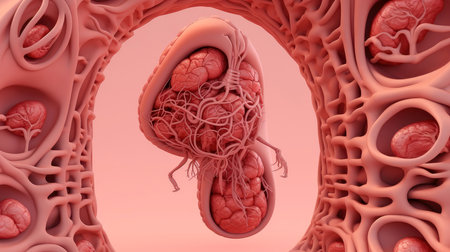 3D illustration of the human organ systems, Human internal organs. Anatomy. Nervous, circulatory, digestive, excretory, urinary,and bone systems. Medical education concept, Generative AI illustrationの素材