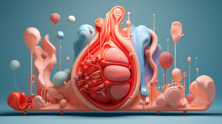 3D illustration of the human organ systems, Human internal organs. Anatomy. Nervous, circulatory, digestive, excretory, urinary,and bone systems. Medical education concept, Generative AI illustrationの素材
