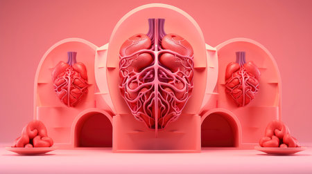 3D illustration of the human organ systems, Human internal organs. Anatomy. Nervous, circulatory, digestive, excretory, urinary,and bone systems. Medical education concept, Generative AI illustrationの素材
