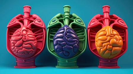 3D illustration of the human organ systems, Human internal organs. Anatomy. Nervous, circulatory, digestive, excretory, urinary,and bone systems. Medical education concept, Generative AI illustrationの素材