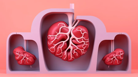 3D illustration mockup of the human organ system, Anatomy, Nervous, circulatory, digestive, excretory, urinary,and bone systems. Medical education concept, Generative AI illustrationの素材