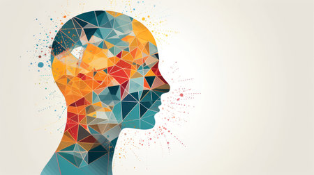 Illustration of abstract profile of a human head and consciousness with physical and chemical structures in the head, Person creative mind, Psychic waves concept, Generative AI illustrationの素材
