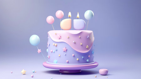 3d illustration of purple cute birthday cake, Sweet cake for a surprise birthday, for anniversary and celebration ,mother day, Valentine day, cake, cupcake, Generative AI illustrationの素材