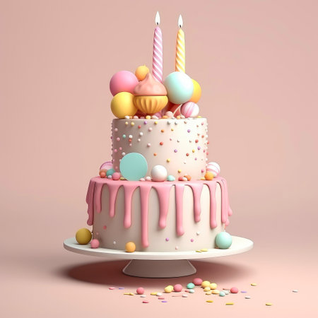 3d illustration of cute birthday cake, Sweet cake for a surprise birthday, for anniversary and celebration ,mother day, Valentine day, sweet food, cupcake, Generative AI illustrationの素材