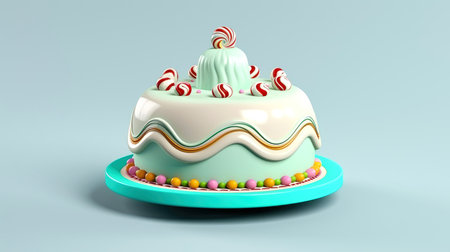 3d illustration of cute birthday cake, Sweet cake for a surprise birthday, for anniversary and celebration ,mother day, Valentine day, sweet food, cupcake, Generative AI illustrationの素材