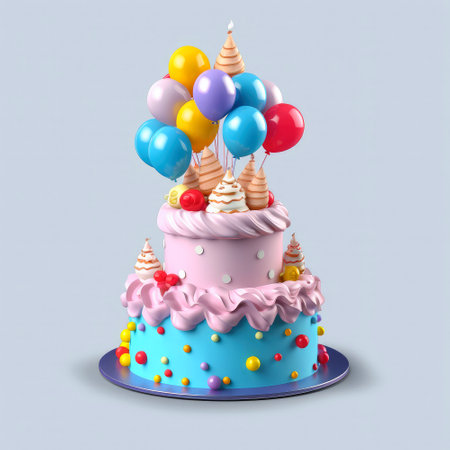 3d illustration of cute birthday cake, Sweet cake for a surprise birthday, for anniversary and celebration ,mother day, Valentine day, sweet food, cupcake, Generative AI illustrationの素材