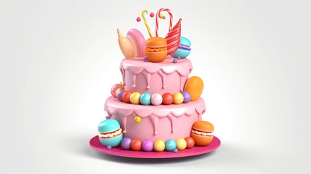 3d illustration of cute birthday cake, Sweet cake for a surprise birthday, for anniversary and celebration ,mother day, Valentine day, sweet food, cupcake, Generative AI illustrationの素材
