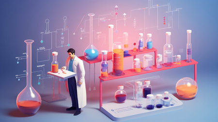 Scientist working at the laboratory, Investigator checking test tubes, Doctor in laboratory checking test tubes, Generative AI illustrationの素材