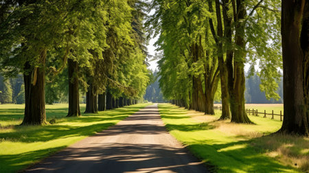 Path way through the autumnal forest natural way, road to the tropical forest field, relaxing with ecological environment, freedom lifestyle concept, Generative AI illustrationの素材
