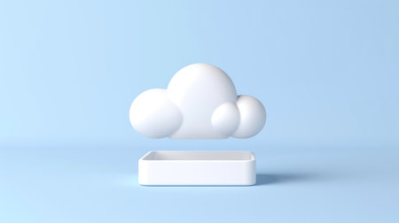 3D white cloud icon minimal style, cloud computing online service, digital technology security concept, Generative AI illustrationの素材