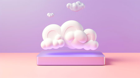 3D purple cloud icon minimal style, cloud computing online service, digital technology security concept, Generative AI illustrationの素材