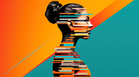 Abstract profile of a human head and consciousness with physical and chemical structures in the head, Person creative mind, Psychic waves concept, Generative AI illustrationの素材