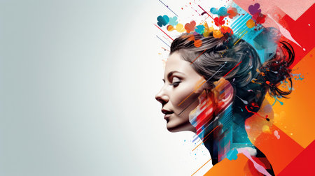 Abstract profile of a human head and consciousness with physical and chemical structures in the head, Person creative mind, Psychic waves concept, Generative AI illustrationの素材