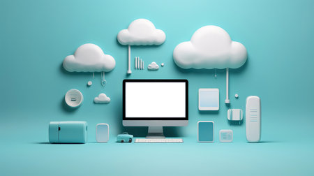 3D white green cloud icon minimal style, cloud computing online service, digital technology security concept, Generative AI illustrationの素材