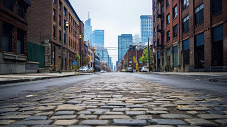 Classical architecture and urban roads, empty road in the city, Generative AI illustrationの素材