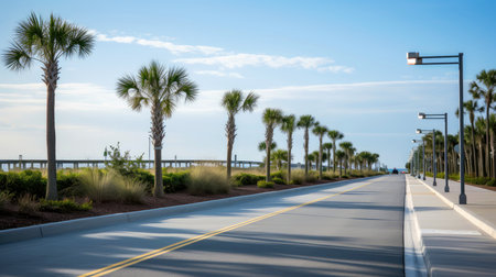 Empty asphalt road beside the sea background, highway beside the sea, outdoors horizontal image, Generative AI illustrationの素材