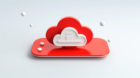 3D red white cloud icon minimal style, cloud computing online service, digital technology security concept, Generative AI illustrationの素材