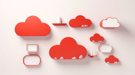 3D red white cloud icon minimal style, cloud computing online service, digital technology security concept, Generative AI illustrationの素材