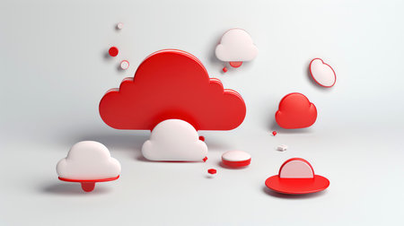 3D red white cloud icon minimal style, cloud computing online service, digital technology security concept, Generative AI illustrationの素材