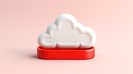 3D red white cloud icon minimal style, cloud computing online service, digital technology security concept, Generative AI illustrationの素材