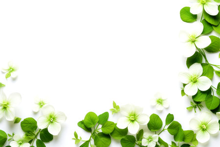 Floral border frame card template. green flowers, leaves, for banner, wedding card. Springtime composition with copy-space, Generative AI illustrationの素材