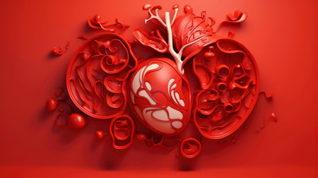 3D illustration mockup of the human organ system, Anatomy, Nervous, circulatory, digestive, excretory, urinary,and bone systems. Medical education concept, Generative AI illustrationの素材