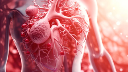 3D illustration mockup of the human organ system, Anatomy, Nervous, circulatory, digestive, excretory, urinary,and bone systems. Medical education concept, Generative AI illustrationの素材