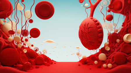 3D illustration mockup of the human organ system, Anatomy, Nervous, circulatory, digestive, excretory, urinary,and bone systems. Medical education concept, Generative AI illustrationの素材
