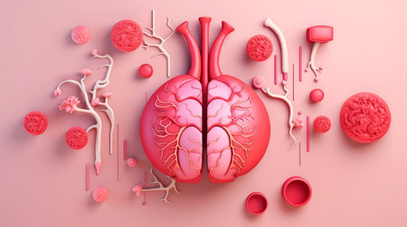 3D illustration mockup of the human organ system, Anatomy, Nervous, circulatory, digestive, excretory, urinary,and bone systems. Medical education concept, Generative AI illustrationの素材
