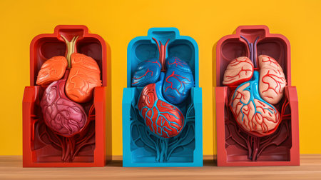 3D illustration mockup of the human organ system, Anatomy, Nervous, circulatory, digestive, excretory, urinary,and bone systems. Medical education concept, Generative AI illustrationの素材