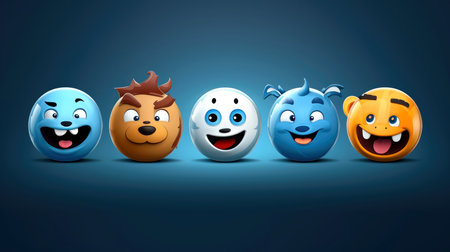 Set of animal faces, face emojis, stickers, emoticons,cartoon funny mascot characters face set, Generative AI illustrationの素材