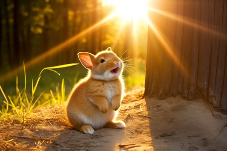 Close-up of cute rabbit with beautiful bokeh background, Generative AI illustrationの素材
