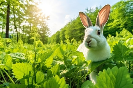 Close-up of cute rabbit with beautiful bokeh background, Generative AI illustrationの素材