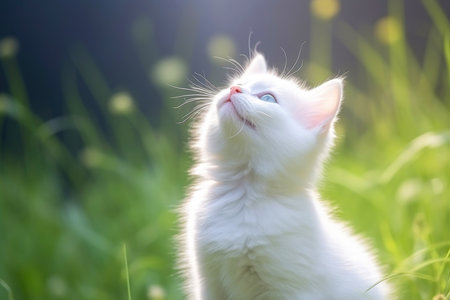 Close-up of cute cat gazing at something with beautiful bokeh background, Generative AI illustrationの素材
