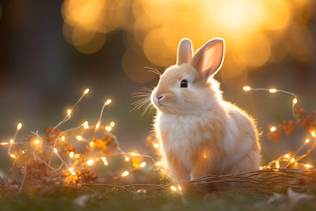 Close-up of cute rabbit with beautiful bokeh background, Generative AI illustrationの素材