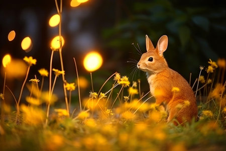 Close-up of cute rabbit with beautiful bokeh background, Generative AI illustrationの素材