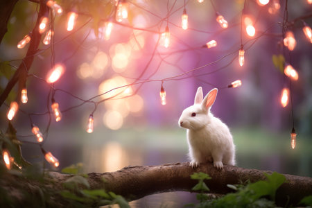 Close-up of cute rabbit with beautiful bokeh background, Generative AI illustrationの素材